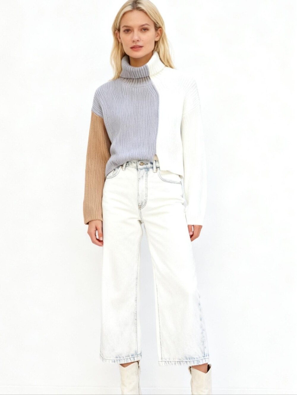 NEW! RAGA Louise Turtleneck Ribbed-Knit Colorblock Sweater Size XS